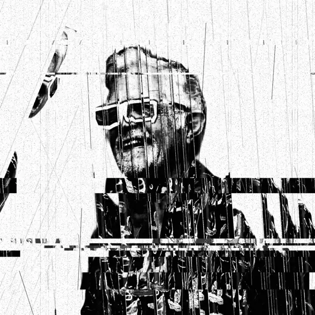 Mark Gorbulew, black and white xerox portrait, three-quarter